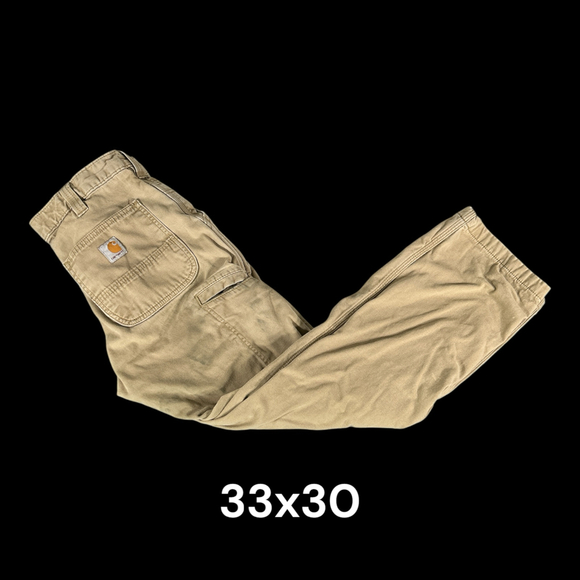Carhartt Canvas Tan Dungaree Pants Relaxed Fit 33x30 Distressed - Picture 1 of 7